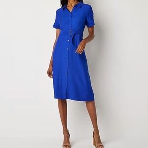 LIZ CLAIBORNE Blue Short Sleeve Midi Dress | Size 8